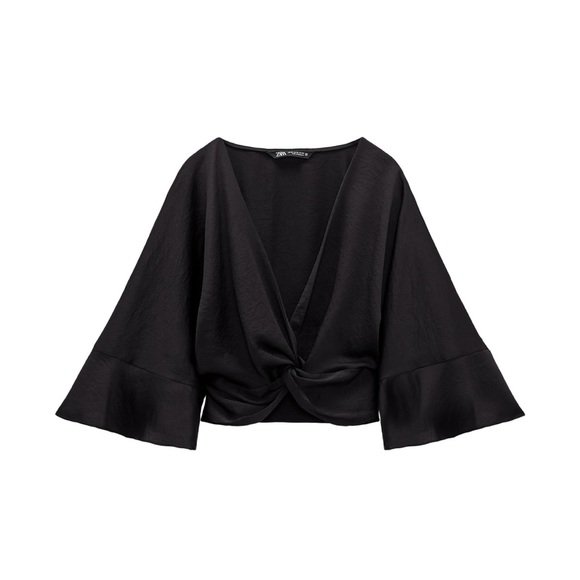 Zara Tops - NWT Zara Black Knotted Crop Top Sz M